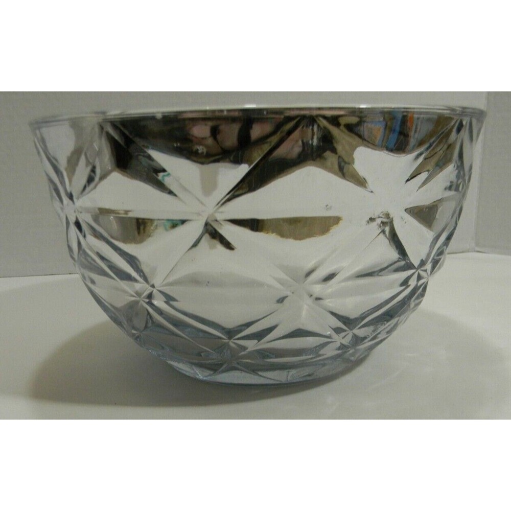 Decorative Mirrored Glass Bowl Holiday Silver 9" Diameter EUC Patterned Textured